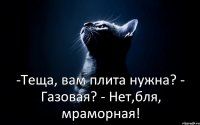 -Теща, вам плита нужна? - Газовая? - Нет,бля, мраморная!