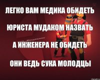 Легко вам медика обидеть Юриста мудаком назвать А инженера не обидеть Они ведь сука молодцы