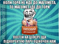 коли гора не йде до магомета, то магомет іде до гори постій на шухері, ща підкоректую пару оціночок нам