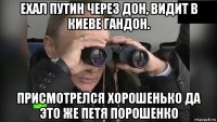 ехал путин через дон, видит в киеве гандон. присмотрелся хорошенько да это же петя порошенко