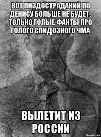 вот пиздостраданий по денису больше не будет. только голые факты про голого спидозного чма вылетит из россии