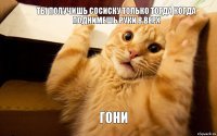 Ты получишь сосиску только тогда когда поднимешь руки в верх Гони