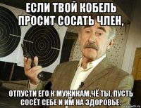 если твой кобель просит сосать член, отпусти его к мужикам,чё ты, пусть сосёт себе и им на здоровье.