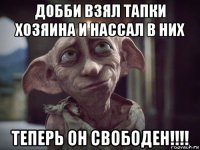 добби взял тапки хозяина и нассал в них теперь он свободен!!!!