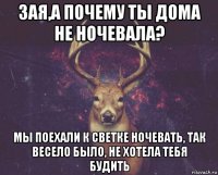 зая,а почему ты дома не ночевала? мы поехали к светке ночевать, так весело было, не хотела тебя будить