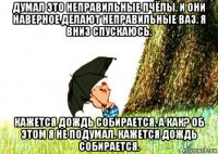 думал это неправильные пчёлы. и они наверное делают неправильные ваз. я вниз спускаюсь. кажется дождь собирается. а как? об этом я не подумал. кажется дождь собирается.