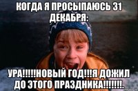 когда я просыпаюсь 31 декабря: ура!!!!!новый год!!!я дожил до этого праздника!!!!!!!.