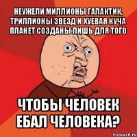 неужели миллионы галактик, триллионы звезд и хуевая куча планет созданы лишь для того чтобы человек ебал человека?