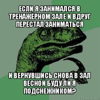 если я занимался в тренажёрном зале и вдруг перестал заниматься и вернувшись снова в зал весной буду ли я подснежником?