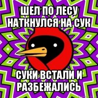 шел по лесу наткнулся на сук суки встали и разбежались