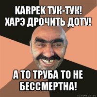 karpek тук-тук! харэ дрочить доту! а то труба то не бессмертна!