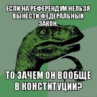 если на референдум нельзя вынести федеральный закон, то зачем он вообще в конституции?