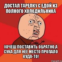 достал тарелку с едой из полного холодильника хочеш поставить обратно,а сука для неё место пропало куда-то!