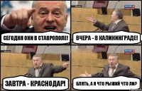 сегодня они в ставрополе! вчера - в калининграде! завтра - краснодар! блять, а я что рыжий что ли?