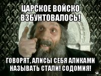 царское войско взбунтовалось! говорят, алисы себя аликами называть стали! содомия!