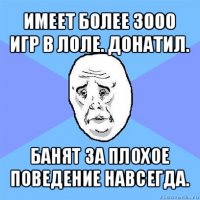 имеет более 3000 игр в лоле. донатил. банят за плохое поведение навсегда.