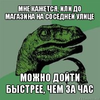 мне кажется, или до магазина на соседней улице можно дойти быстрее, чем за час