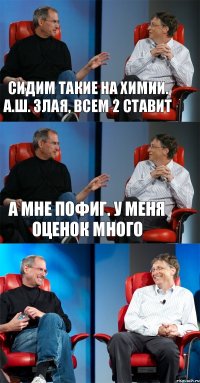 Сидим такие на химии. А.Ш. злая, всем 2 ставит А мне пофиг. У меня оценок много 