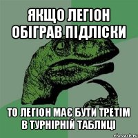 якщо легіон обіграв підліски то легіон має бути третім в турнірній таблиці