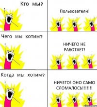 Пользователи! Ничего не работает! Ничего! Оно само сломалось!!!