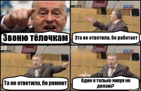 Звоню тёлочкам Эта не ответила, бо работает Та не ответила, бо ремонт Один я только нихуя не делаю?