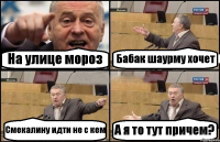 На улице мороз Бабак шаурму хочет Смекалину идти не с кем А я то тут причем?