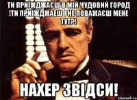 ти приїжджаєш в мій чудовий город !ти приїжджаеш і не поважаєш мене тут?! нахер звідси!