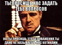 ты просишь нас задать тебе вопросов но ты просишь это без уважения,ты даже не называешь нас котиками