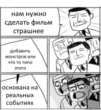 нам нужно сделать фильм страшнее добавить монстров или что то типо этого основана на реальных событиях