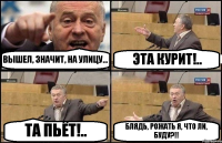 ВЫШЕЛ, ЗНАЧИТ, НА УЛИЦУ... ЭТА КУРИТ!.. ТА ПЬЁТ!.. БЛЯДЬ, РОЖАТЬ Я, ЧТО ЛИ, БУДУ?!!