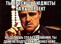 ты просишь бюджеты на r&d проект но делаешь это без уважения, ты даже не подготовил бизнес-кейс...