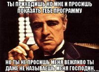 ты приходишь ко мне и просишь показать тебе программу но ты не просишь меня вежливо ты даже не называешь меня господин