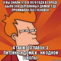 а вы знали, что в 1829 году в городе было 398 деревянных домов, где проживало 2437 человек, а также 13 лавок, 3 питейных дома и... ни одной школы.