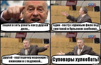 зашел в сеть узнать как у друзей дела... один - пасту с куриным филе под сметаной и бульоном заебенил... другой - картошечку жаренную с ежиками и с подливой... Суповары хулеебать!