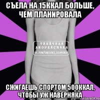 съела на 15ккал больше, чем планировала сжигаешь спортом 500ккал, чтобы уж наверняка