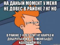 на даный момент у меня не довес в районе 7 кг но в районе 2-х лет эти 7 кг какраз и доберуться и в 30 у меня будет идеальный вес