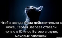 Чтобы звезда была действительно в шоке, Сергея Зверева отвезли ночью в Южное Бутово в одних меховых сапожках.