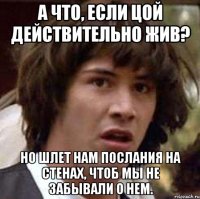 а что, если цой действительно жив? но шлет нам послания на стенах, чтоб мы не забывали о нем.