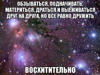 обзываться, подначивать, материться, драться и выеживаться друг на друга, но все равно дружить восхитительно