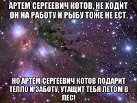 артем сергеевич котов, не ходит он на работу и рыбу тоже не ест. но артем сергеевич котов подарит тепло и заботу, утащит тебя летом в лес!