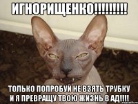 игнорищенко!!! только попробуй не взять трубку и я превращу твою жизнь в ад!!!