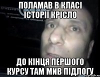 поламав в класі історії крісло до кінця першого курсу там мив підлогу