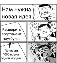 Нам нужна новая идея Расширить асортимент ноутбуков Привести 4000 ноутов одной модели