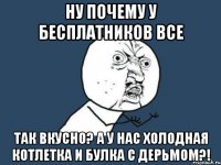 ну почему у бесплатников все так вкусно? а у нас холодная котлетка и булка с дерьмом?!