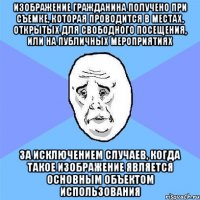 изображение гражданина получено при съемке, которая проводится в местах, открытых для свободного посещения, или на публичных мероприятиях за исключением случаев, когда такое изображение является основным объектом использования