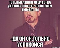 твое выражение лица когда девушка говорит что во всем виноват ты -да ок ок,только успокойся