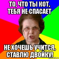 то, что ты кот, тебя не спасает не хочешь учится, ставлю двойку!