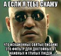 а если я тебе скажу что искаженные святые писание это фильтр для достойных от наивных и глупых людей