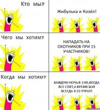 Жибулька и Козёл! Нападать на Охотников при 15 участников! Каждую ночь в 3:00,когда все спят,а время боя всегда 4:33 утра!!!