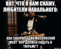 вот, что я вам скажу, любители навального: как говорил один московский мент "вор должен сидеть в тюрьме"!